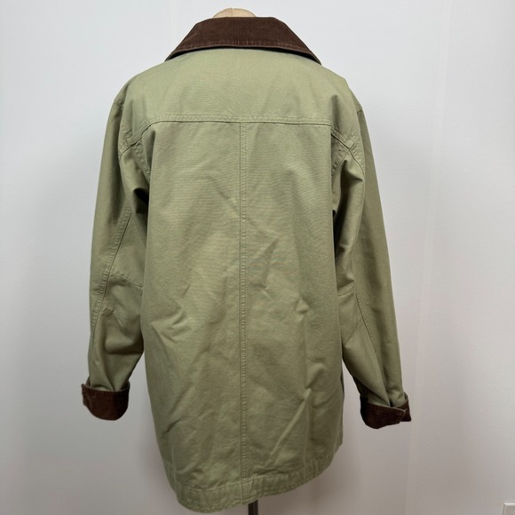 VTG LL Bean Women M Utility Field Barn Jacket Green Canvas Corduroy Chore Coat - Picture 2 of 16